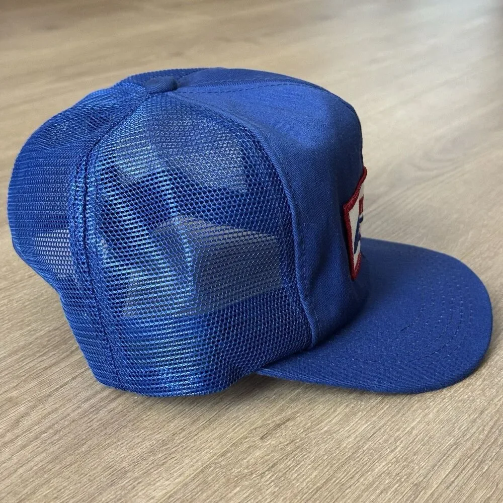 Vintage 80s Watkins Hat Cap Snapback Blue Adjustable Patch Logo Mesh Trucker